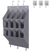 Over the Door Shoe Organizer, 12 Pockets Hanging Shoe Storage Rack with Large Deep Pockets, Oxford 600D Fabric Grey Shoe Storage Rack with 6 hook for Shoes, Slipper,Home Accessories etc-Gris