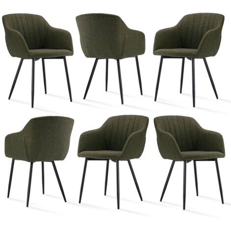 Dining chairs with armrests and lumbar support, sturdy metal frame, modern minimalistic design for living room, kitchen and bedroom - Set of 6 - Grass Green