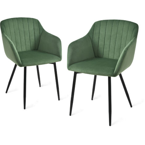 Dining chairs with armrests and lumbar support, sturdy metal frame, modern minimalistic design for living room, kitchen and bedroom - Set of 2 - Green