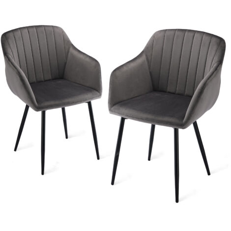 Dining chairs with armrests and lumbar support, sturdy metal frame, modern minimalistic design for living room, kitchen and bedroom - Set of 2 - Dark Grey