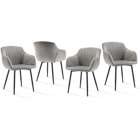 Dining chairs with armrests and lumbar support, sturdy metal frame, modern minimalistic design for living room, kitchen and bedroom - Set of 4 - Light Grey
