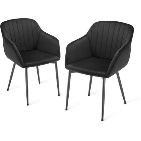 Dining chairs with armrests and lumbar support, sturdy metal frame, modern minimalistic design for living room, kitchen and bedroom - Set of 2 - Black