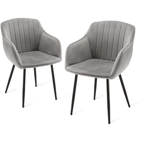 Dining chairs with armrests and lumbar support, sturdy metal frame, modern minimalistic design for living room, kitchen and bedroom - Set of 2 - Light Grey