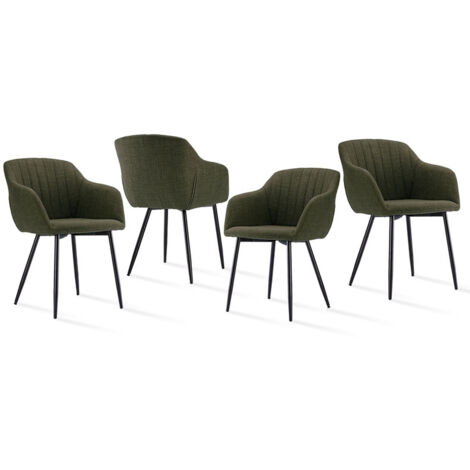 Dining chairs with armrests and lumbar support, sturdy metal frame, modern minimalistic design for living room, kitchen and bedroom - Set of 4 - Grass Green