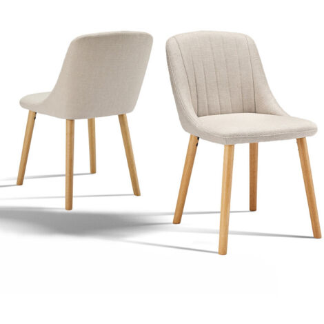 Upholstered Modern dining chairs with ergonomic backrests and wooden legs, Style and comfort combined - Set of 2 - Beige