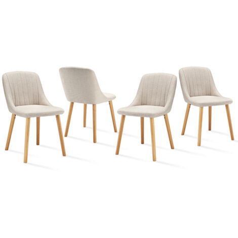 Upholstered Modern dining chairs with ergonomic backrests and wooden legs, Style and comfort combined - Set of 4 - Beige