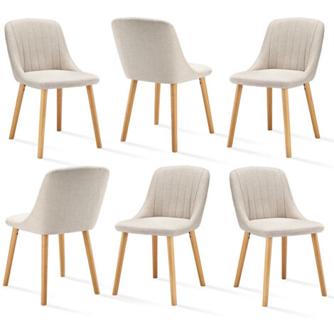 Upholstered Modern dining chairs with ergonomic backrests and wooden legs, Style and comfort combined - Set of 6 - Beige