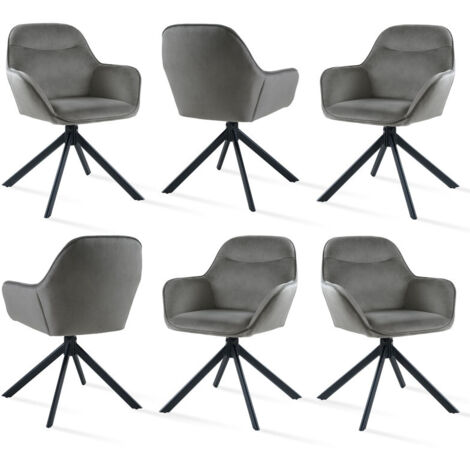 360° swivel dining chairs with ergonomic backrest, wide seat and sturdy metal base - Set of 6 - Dark Grey