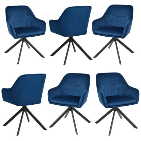 360° swivel dining chairs with ergonomic backrest, double extra-thick seat and sturdy metal base - Set of 6 - Blue