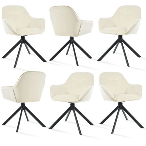 360° swivel dining chairs with ergonomic backrest, wide seat and sturdy metal base - Set of 6 - Cream White