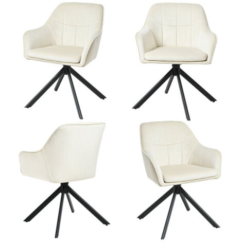 360° swivel dining chairs with ergonomic backrest, double extra-thick seat and sturdy metal base - Set of 4 - Cream White