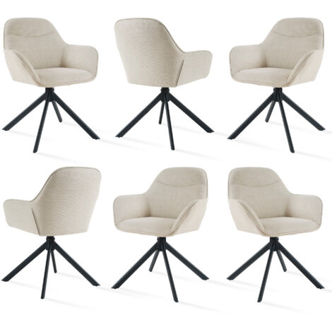 360° swivel dining chairs with ergonomic backrest, wide seat and sturdy metal base - Set of 6 - Beige