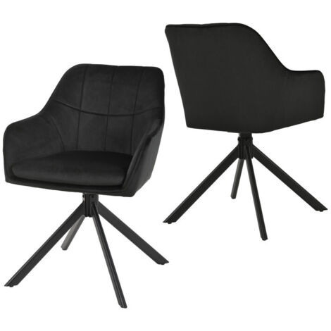 360° swivel dining chairs with ergonomic backrest, double extra-thick seat and sturdy metal base - Set of 2 - Black
