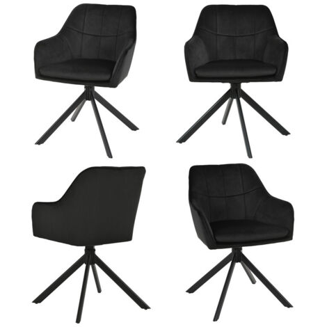 360° swivel dining chairs with ergonomic backrest, double extra-thick seat and sturdy metal base - Set of 4 - Black