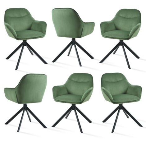 360° swivel dining chairs with ergonomic backrest, wide seat and sturdy metal base - Set of 6 - Green