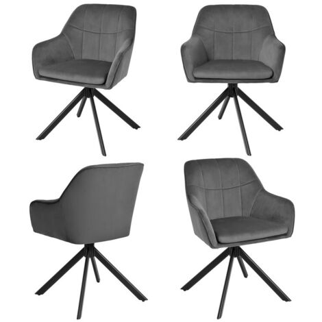 360° swivel dining chairs with ergonomic backrest, double extra-thick seat and sturdy metal base - Set of 4 - Dark Grey