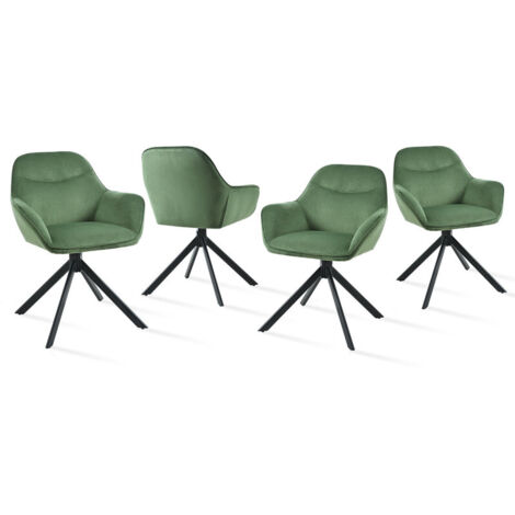 360° swivel dining chairs with ergonomic backrest, wide seat and sturdy metal base - Set of 4 - Green