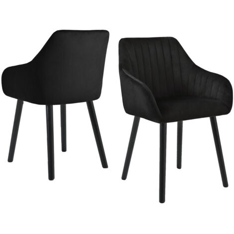 Minimalist dining chairs with comfortable backrests, ergonomic armrests and sturdy wooden legs – Set of 2 - Black