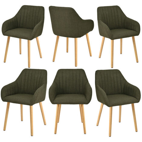 Minimalist dining chairs with comfortable backrests, ergonomic armrests and sturdy wooden legs – Set of 6 - Grass Green
