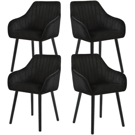 Minimalist dining chairs with comfortable backrests, ergonomic armrests and sturdy wooden legs – Set of 4 - Black