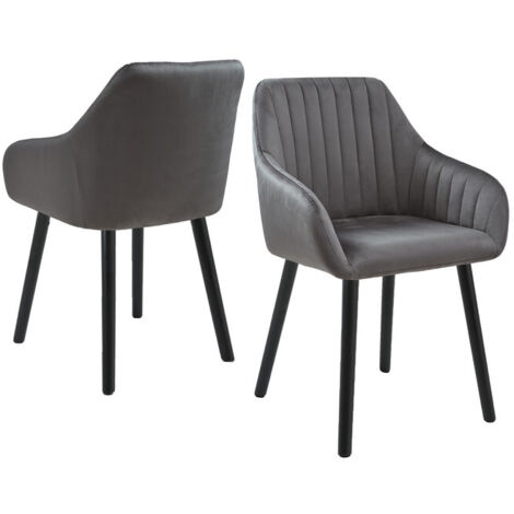 Minimalist dining chairs with comfortable backrests, ergonomic armrests and sturdy wooden legs – Set of 2 - Dark Grey