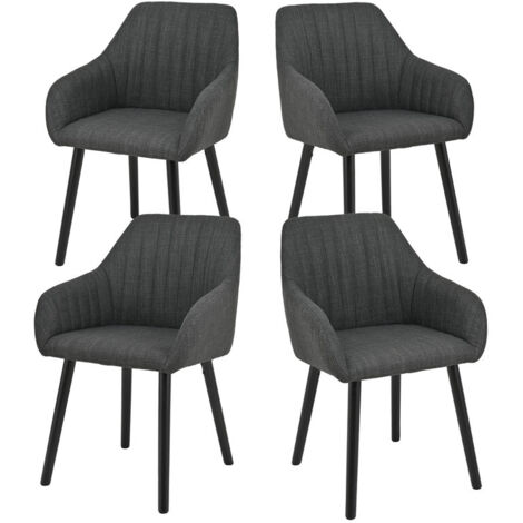Minimalist dining chairs with comfortable backrests, ergonomic armrests and sturdy wooden legs – Set of 4 - Leaden