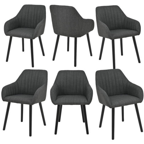 Minimalist dining chairs with comfortable backrests, ergonomic armrests and sturdy wooden legs – Set of 6 - Leaden