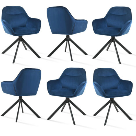 360° swivel dining chairs with ergonomic backrest, wide seat and sturdy metal base - Set of 6 - Blue
