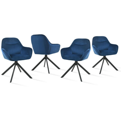 360° swivel dining chairs with ergonomic backrest, wide seat and sturdy metal base - Set of 4 - Blue