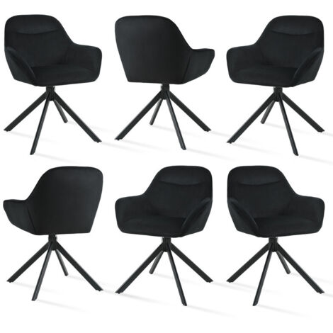 360° swivel dining chairs with ergonomic backrest, wide seat and sturdy metal base - Set of 6 - Black