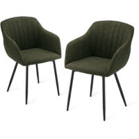 Dining chairs with armrests and lumbar support, sturdy metal frame, modern minimalistic design for living room, kitchen and bedroom - Set of 2 - Grass Green