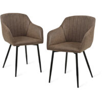 Dining chairs with armrests and lumbar support, sturdy metal frame, modern minimalistic design for living room, kitchen and bedroom - Set of 2 - Mocha Brown