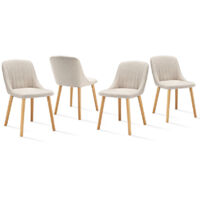 Upholstered Modern dining chairs with ergonomic backrests and wooden legs, Style and comfort combined - Set of 4 - Beige