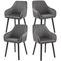 Minimalist dining chairs with comfortable backrests, ergonomic armrests and sturdy wooden legs – Set of 4 - Dark Grey