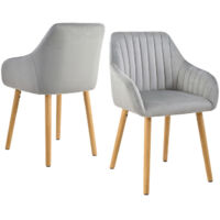 Minimalist dining chairs with comfortable backrests, ergonomic armrests and sturdy wooden legs – Set of 2 - Light Grey