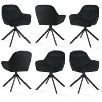 360° swivel dining chairs with ergonomic backrest, wide seat and sturdy metal base - Set of 6 - Black