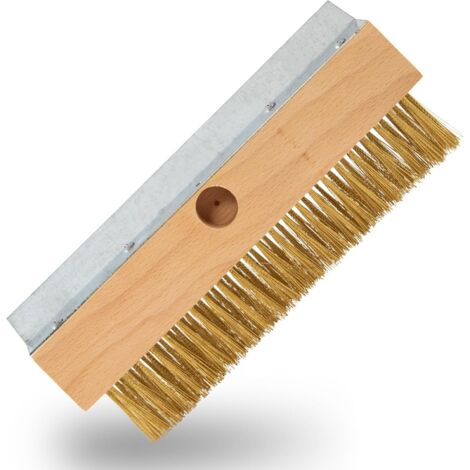 Brosse avec Poils Laiton ondulés, Nettoyage Four à Pizza, Four à Bois, fumoir, Brosse à Main pour éliminer la suie, la saleté, Brosse à Poils en Laiton avec grattoir (1/5)