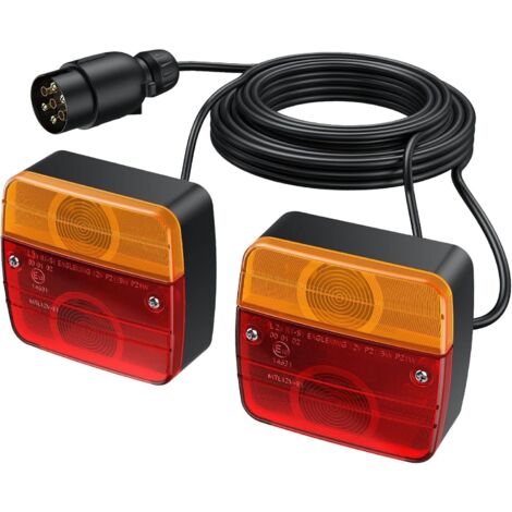Lot de 2 Feu Remorque Arriere Kit de Montage de Feu Arrière de Remorque Connecteur Européen avec Câble Long 7,5 m et Connecteur 7 Broches E-mark pour La Circulation Routière
