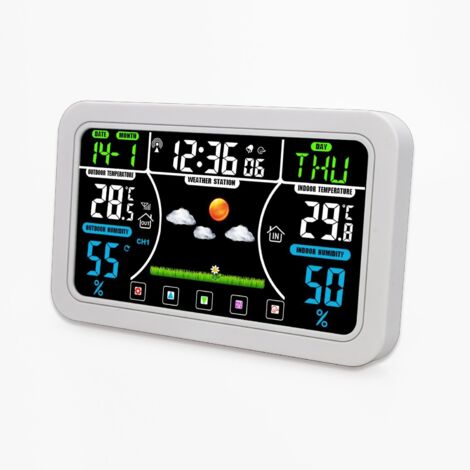 Station météo,Station Météo Intérieur Extérieur Sans Fil -thermometre interieur exterieur, équipé de capteurs extérieurs, baromètre, radio-réveil DCF