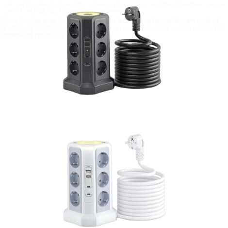 Tour multiprise-Multiprise et parafoudre12AC Douille 2USB-A 2USB-C,Noir (1/5)