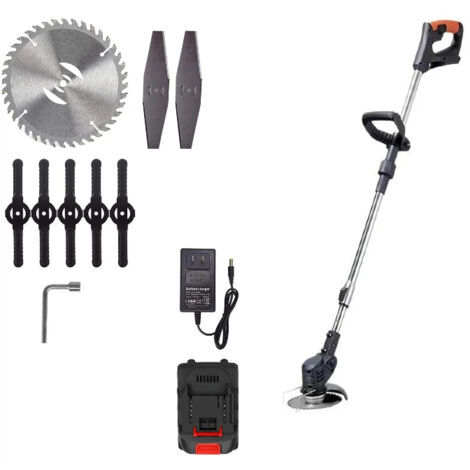 Débroussailleuse Électrique sans Fil 24V, Coupe Bordure sans Fil avec 2 Batteries 6000mAh, 2 Lames Métal & 5 Lames Plastique pour Jardin, Pelouse et Désherbage