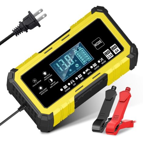 Chargeur batterie voitures-Chargeur de Batterie Intelligent 12V15A/24V8A-Automatique Réparation Fonction Portable avec Écran LCD, pour Voiture Moto Camion