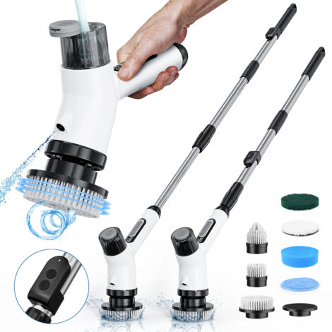 Brosse Rotative Nettoyage avec 7 têtes Manche Extensible 2 Vitesses, Batterie 3000mAh Brosse Nettoyage Electrique étanche IPX7 pour Salle de Bain, Cuisine et Voiture