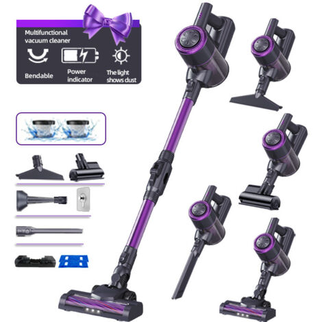 Aspirateur Balai sans Fil, 120W/12Kpa/30Mins, Aspirateur sans Fil avec Écran LED, Aspirateur pour Tapis,Sols Durs,Poils d'animaux,Aspirateur Balai Léger-Violet (Accessoires supplémentaires) (1/4)