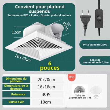 Ventilateur Extracteur d'air 100mm, VMC , Débit D'Air Puissant DC Facile Installer Salle de Bain Lavoir Garage, 6 pouces