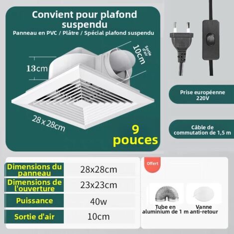 Ventilateur Extracteur d'air 100mm, VMC , Débit D'Air Puissant DC Facile Installer Salle de Bain Lavoir Garage, 10 pouces