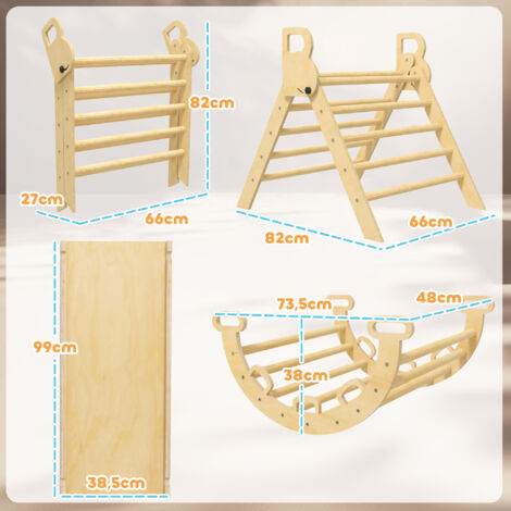 3 En 1 Triangle D'escalade Pliable En Bois Enfants Avec Rampe Réversible,pour Tout-Petits De 1 An 91270573