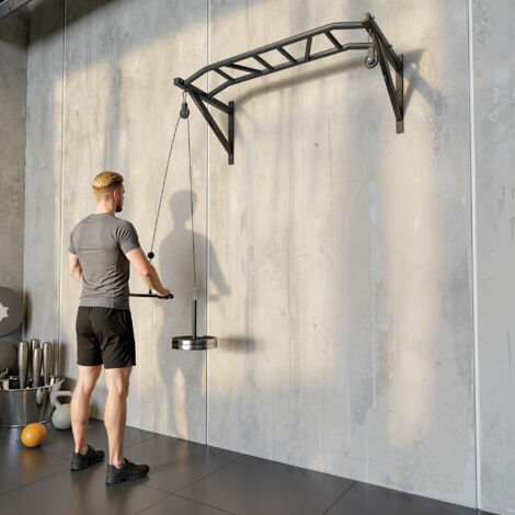 Barre de traction murale avec poulie pour musculation complète noir Barre de traction murale avec poulie pour musculation complète noir