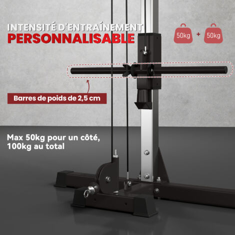 Station Musculation SPORTNOW Double Poulie Crossover – 2x50kg Max, 4 Poignées, Structure Acier 245x85x207cm, Pour Home Gym