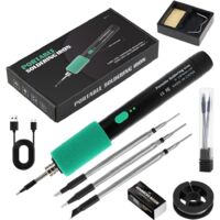 Kit de fer à souder sans fil avec batterie USB avec 3 températures réglables 260 ℃ à 450 ℃, 3 pannes à souder, support de fer à souder, fil à souder, pâte à souder, kit de soudure pour réparation de